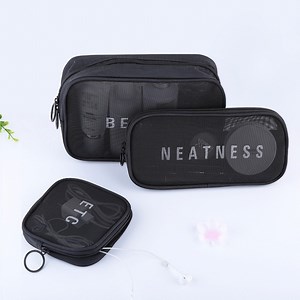 [Hot Item] Wholesale Travel Washing Small Portable Grid Cosmetic Bag Makeup Black Mesh Bag Makeup Travel Clear Plastic Makeup Bag