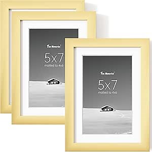 Amazon.com - Fun Memories 5x7 Picture Frame Set of 3, Display Pictures 4x6 with Mat or 5x7 Without Mat, 5 x 7 Frame for Photos, Posters & Art Prints, Gallery Photo Frames for Wall & Tabletop Display, Gold
