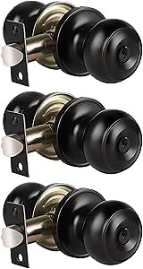 KNOBWELL 3 Pack Keyed Entry Door Knobs with Keys, Locking Bedroom Door Knobs, Front Entry Door Locks, Matte Black
