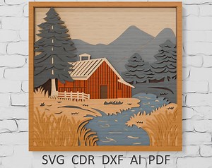 Farm Barn River Scene 3D SVG: Layered Landscape Template (digital Download) - Etsy