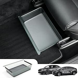 Under Seat Storage Box for Tesla Model X 2023 2022 & Model Y 2021-2023, Underseat Hidden Organizer Tray with Silicone Pad, Tesla Model X Interior Accessories (1 Pack)