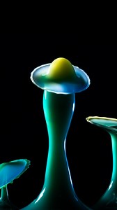 Mushroom Skyline Made of Milk I played with water drop collision macro photography using the Miops Splash Kit to fine-tune the size of the drops, the delay between each drop, and the exact timing before the camera synchronizes and captures the collision. To freeze the motion, I used two Adaptalux Xenon flashes set to their lowest power, which gives the fastest flash duration and allows the collision to be perfectly frozen. I used almond milk mixed with food coloring to create organic, mushroom-l