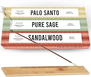 Sage Smudge Incense Sticks for Energy Cleansing with Incense Holder, White Sage Incenses with Burner for Smudging (Sage, Palo Santo, Sandalwood)
