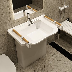 [Hot Item] Modern High Quality Polished White Artificial Stone Wash Basin Wall Hung Acrylic Solid Surface Bathroom Sink for The Elder