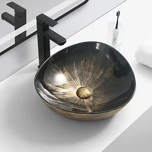 [Hot Item] Bathroom Ware Deck Mounted Sinks with Hand Art Designs Wash Basin