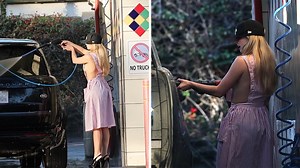 Addison Rae Flashes Sideboob in Candy Striper Dress at Car Wash, on Video