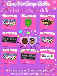 6.1K views · 13 reactions | Our February schedule Come out and play with us 殺 ｜ Bay Area Bingo Babes #bookseries #wordplay #artsupplies #wordgame | Emily Santos | Facebook