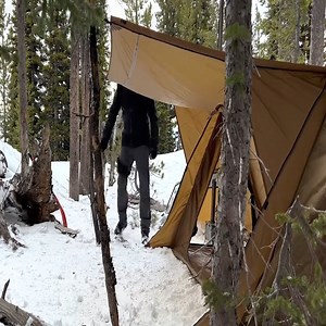24K views · 863 reactions | Hot Tent Lake Camping In Snow Flurry _ Wood Stove Shrimp Alfredo | Camping & Survival Skills | Facebook