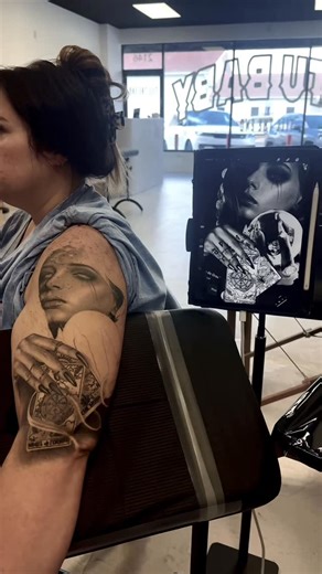 Tatu Baby Tattoo Artist | Tampa and Miami Florida on Instagram: "A little progress report on todays tattoo. My client is a traveling nurse so she flew in to work a few hours on her arm."