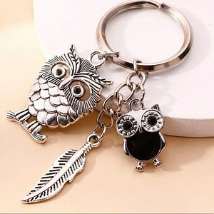New Owl Feather Keychain Purse Charm Silver Bird Stocking Stuffer Gift