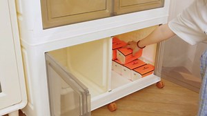 JEKO&JEKO 1216Qt Large Foldable Storage Bins with Lids, Stackable Plastic Containers with Dividers & Wheels for Home, Garage & Office, 6-Pack, Cream