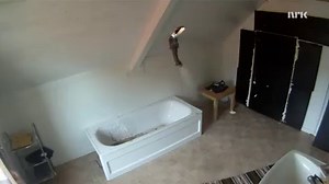 Collapsing floor by filling room with water. You have to see this, so amazing Credit to: NRK | Love Being A Plumber