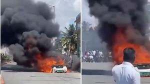 Electric Car Catches Fire On Road In Bengaluru, Video Surfaces Online