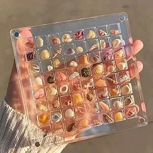 Acrylic Magnetic Seashell Display Box, 36/64/100 Grids Clear Mini Seashell Display Organizer Box Stackable, Seashell Jewelry Boxes & Organizers, Display Cases for Collectibles (64-Square)