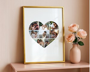 Personalized Heart Photo Collage Print, Couple Anniversary Gift (digital File Only Canva Template Required) - Etsy