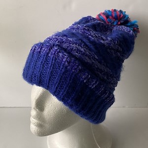 Women’s Chenille Striped Multi Pom Beanie Cobalt
