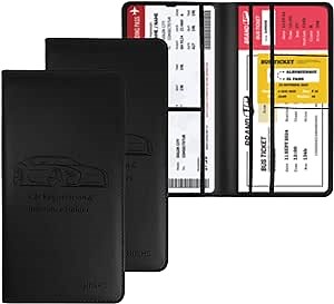 Car Registration and Insurance Card Holder - Leather Vehicle Glove Box Automobile Documents Paperwork Wallet Case Organizer for ID, Driver's License, Key Contact Information Cards