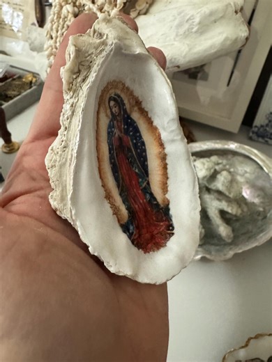 Decoupage Oyster Shell Trinket Dish: Virgin Mary De Guadalupe, Gold Edge - Etsy