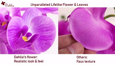 Dahlia Realistic Orchid Artificial Flower Arrangement with Bamboo Ceramic Pot, Pink