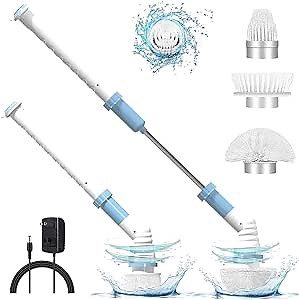 Electric Spin Scrubber Power Shower Cleaning Brush Bathroom Scrubber for Cleaning,Cordless Power Shower Cleaner with 3 Replaceable Rotating Brush Heads for Tile, Floor, Bathtub,Kitchen, Pool