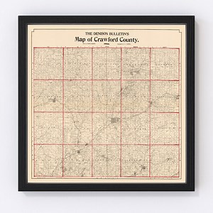 Crawford County Map 1898, Vintage Crawford County Map, Old Crawford County Iowa Art, Wall Art Gift for Crawford County History Lovers Retro - Etsy