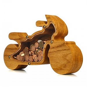 Wood piggy bank MOTORCYCLE Montessori wooden bike Adult boy girl coin bank Inspirational kids gift Motorbike money box Modern tip jar 2 SIZES