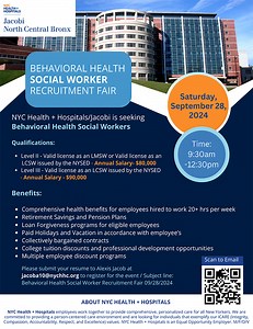 Jacobi North Central Bronx Behavioral Health Social Worker Recruitment Fair - NYC Health   Hospitals