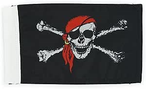Pirate Skull/Crossbone Red Bandana Flag For Motorcycle 6x9 Or 10x15 Inch (10"x15", Red Cap)