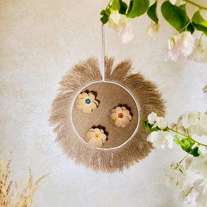 Handmade Jute Wall Hanging: Boho Decor With Wooden Flowers - Etsy