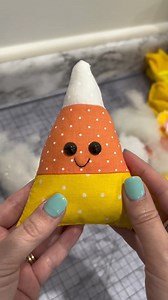 Get ready for fall with this adorable tiny plush candy corn project! All you need are 2.5” wide fabric scraps and some PolyFil to get started. 🎃 #polyfil #polyfilwithjoy #fabric #fall #candycorn | Amy Latta Creations