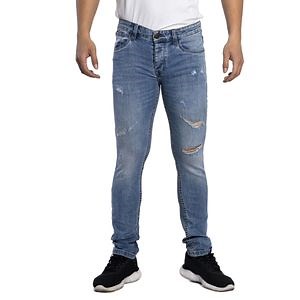 [Hot Item] Custom Summer Light Blue Washed Ripped Men Skinny Jeans