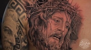 Jesus Christ Portrait Tattoo Black and grey mix REVEALED!!!! Artist @Dice Ceballos | Laguna Southside Tattoo