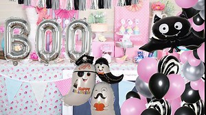 Halloween Party Decorations, Pink Balloon Arch Garland Kit, Bat, BOO & Ghost Foil Balloons and Hanging Tissue Paper Tassels, Halloween Balloons Party Supplies for Girls - Pink, Black & Silver