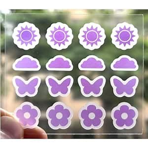80 Pcs UV Stickers for Sunscreen UV Detection Stickers Know When to re-Apply Sunscreen UV Stickers Safe for UV Protection (Pattern: Sun+Clouds+Butterflies+Flowers), Purple