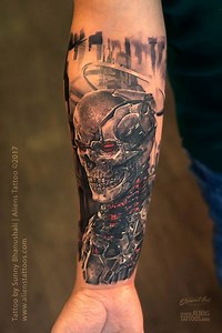 Turn on HD Bio-mech Skull Tattoo by Sunny Bhanushali at Aliens Tattoo India. www.alienstattoos.com | Aliens Tattoo
