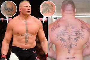 Brock Lesnar tattoos: What do WWE legend's sword on chest pointing to neck and demon on back ink REALLY mean?