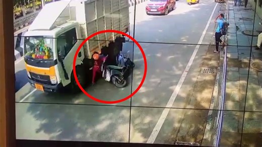 Chennai woman dies after being run over by van, CCTV shows her bike lost balance