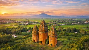 Historic towers rising from the countryside in Vietnam