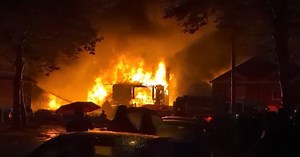 Fiery explosion destroys house in Surrey