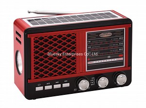 [Hot Item] Rechargeable FM/Am/Sw Multiband Solar Panel Vintage Portable Radio with LED Flashlight