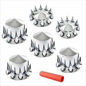 [Hot Item] Truck Body Parts Semi Truck Chrome ABS Spiked Thread-on Nut Covers Axle Wheel Cover Set