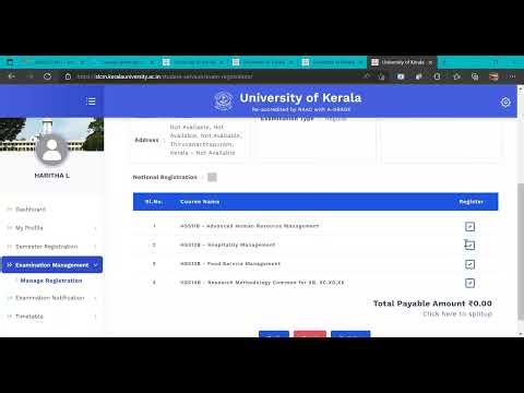 Student login exam registration - having fee concession