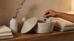 Decorative Storage Box, White Colorful Pot, 10 Inch Wide