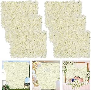 Artificial Flower Wall Backdrop - Flower Wall Panel 6 Pcs Ivory Flower Wall Backdrop Wedding Floral Background for Baby Bridal Shower Birthday Decoration