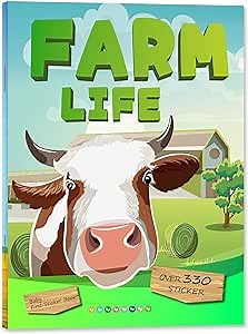 OUGERKID Farm Life Stickers Book for Kids 330+Reusable Farm Stickers Vinyl Waterproof DIY Farm Stickers Activity Book Design Fun Farm Life Scene Stickers for Boys Girls Ages 3+