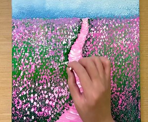 Painting a Pink Field / Acrylic Painting Techniques / Drawing a House | Painting