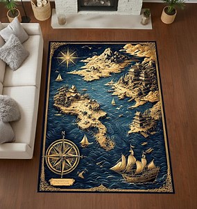 Fantasy Island Map Rug Compass Rose Sailing Ships Illustration Washable Non Slip Area Rug Vintage Explorer Home Decor - Etsy Canada