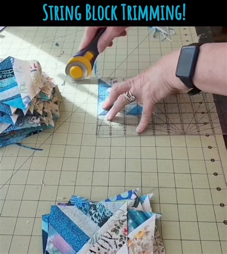 Turquoise string triangles paired with neutral string triangles are getting a trim! 🥰✂️🧵🪡⁣ ⁣ ⁣ ⁣ #quiltville #bonniekhunter #quilt #quilting #patchwork #patchworkquilt #scrapquilt #scrappyquilt #sewmystash #quiltblock #quiltmaker #sewingmystashoff #quiltlife #quiltlove #quiltingismytherapy #quiltingismybliss #quiltersofinstagram #quiltsofinstagram #quiltinglove #bonniehunter #quilter #stringquilt #stringblocks #hukafallsquilt | Quiltville