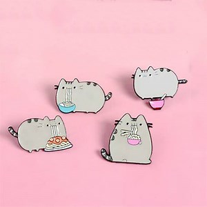 [Hot Item] Metal Badges Manufacturer Personalized Fat Cat Enamel Pin Cartoon 4PCS Custom Lapel Pin Set