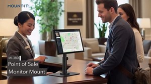 Mount-It! POS Monitor Stand, Adjustable Desktop VESA Mount for 13–32 Inch Screens, Height Adjustable Full Motion Swivel Tilt Rotation, Freestanding or Bolt-Down Base for Retail, Kiosks, Checkout